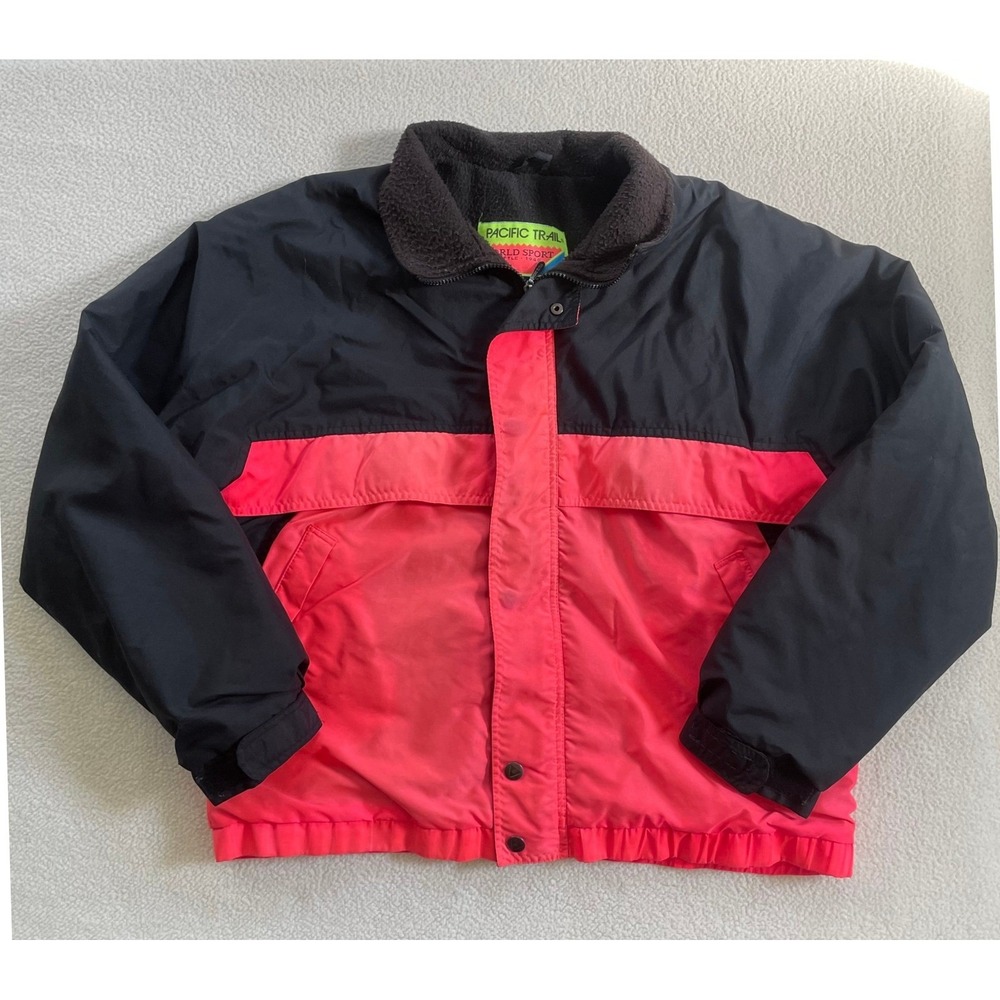 Vintage 80s Pacific Trail World Sport Mens Medium Jacket Neon Pink Black Bomber